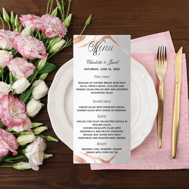 Menu silver rose gold marble elegant wedding (Creator Uploaded)