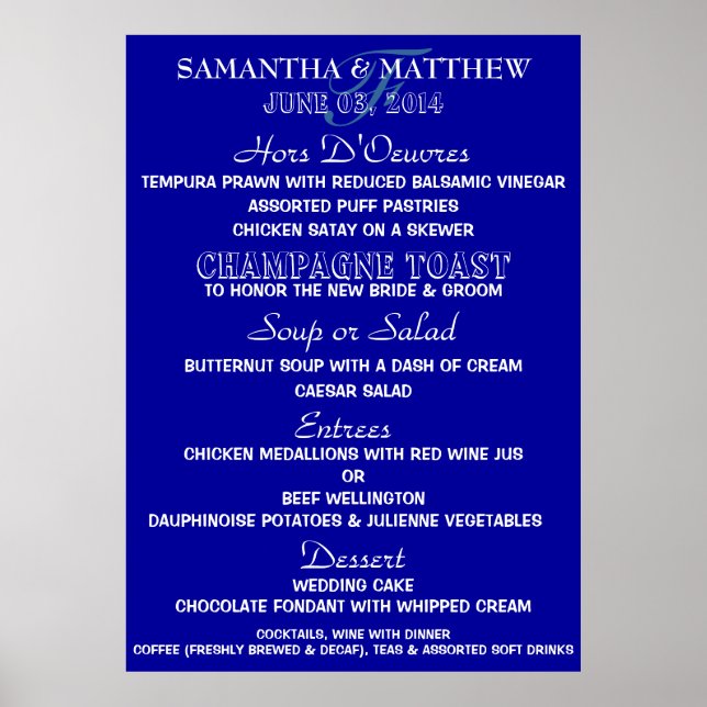 Menu template PERSONALIZE Large navy white Poster (Front)