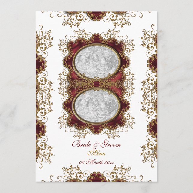 Menu vintage wedding burgundy gold (Front)