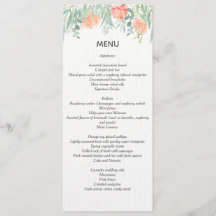 menu watercolor cream peach. wedding stationary