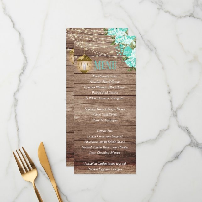 Menu -  Weathered Wood and Lantern  - Teal (Front/Back In Situ)