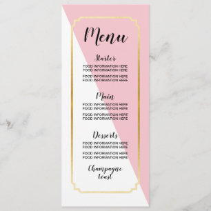 Menu Wedding Food Cards Pink Gold Elegant Dots
