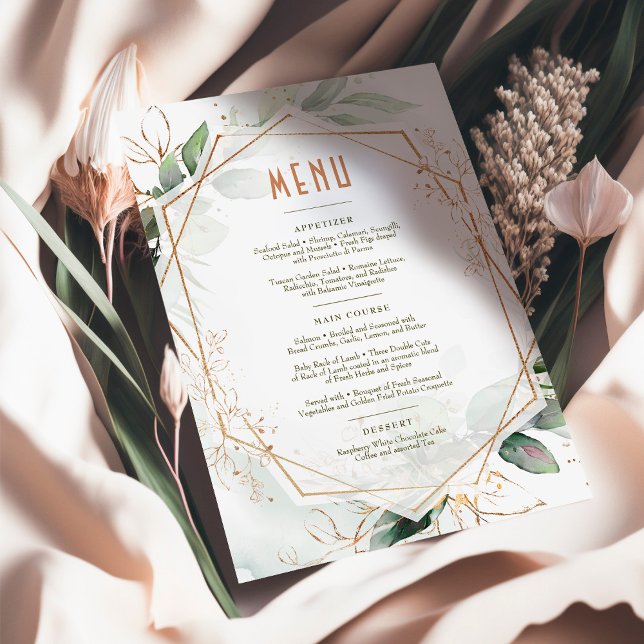 Menu Wedding Green & Gold Geometric Invitation (Creator Uploaded)