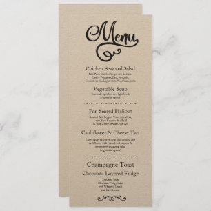 Menu Wedding Reception Elegant Kraft Script Invitation