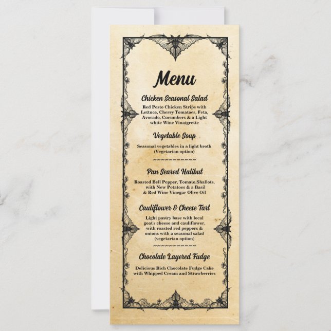 Menu Wedding Reception Gothic Frame Halloween Invitation (Front)
