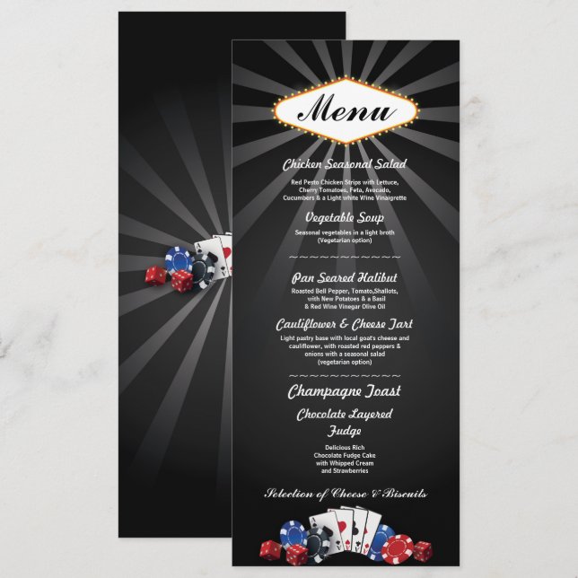 Menu Wedding Reception Las Vegas Casino Card (Front/Back)