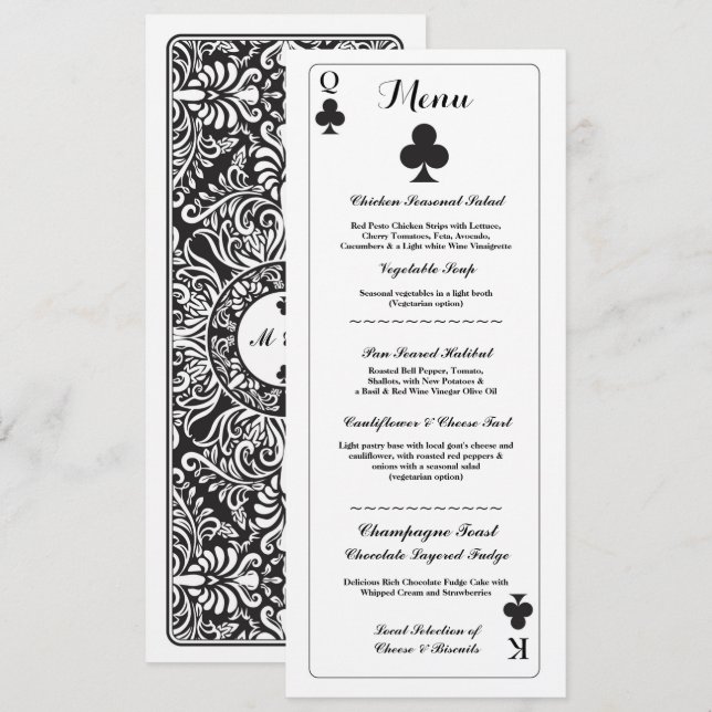 Menu Wedding Reception Playing Cards Ace of Clubs (Front/Back)