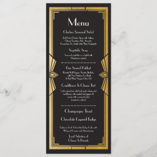 Menu Wedding Reception Rustic 1920's Art Deco Invitation