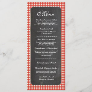 Menu Wedding Reception Rustic Chalk Red Check Invitation