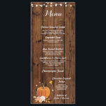 Menu Wedding Reception Rustic Pumpkin Wood Card<br><div class="desc">Romantic Pumpkin,  string lights design,  perfect to match the collection in the Wow Wow Meow store! Back print included.</div>