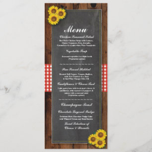 Menu Wedding Reception Rustic Red Chalk Wood Check Invitation
