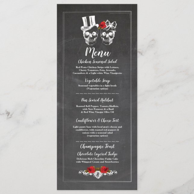 Menu Wedding Reception Rustic Skulls Roses Menus (Front)