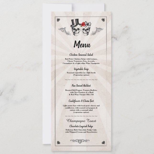 Menu Wedding Reception Rustic Skulls Roses Menus Invitation (Front)