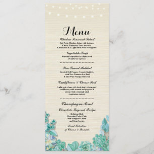 Menu Wedding Reception Rustic Succulents Mint