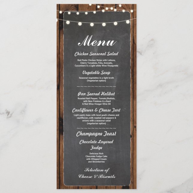 Menu Wedding Reception Rustic Wood Chalk Card (Front)