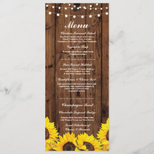Menu Wedding Reception Rustic Wood Sunflowers Invitation