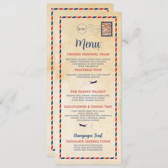 Menu Wedding Reception Travel Postcard Map (Front/Back)