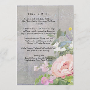 Menu Wedding Rustic Elegant Floral Pink Peonies