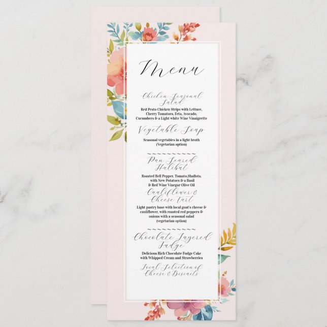 Menu Wedding Summer Florals Modern Reception (Front/Back)