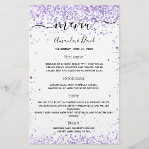 Menu wedding violet white glitter script