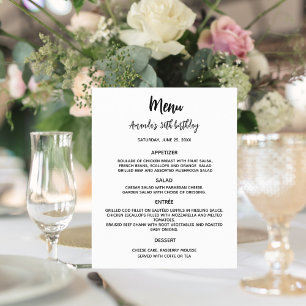 Menu white black custom party colour budget