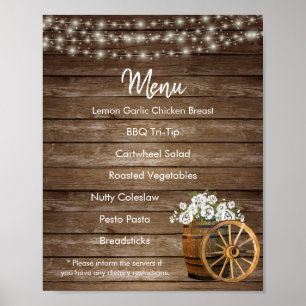Menu - Wood Barrel with White Flowers Poster