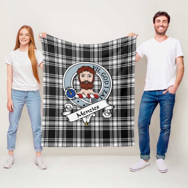 Menzies Black & White Modern Clan Badge Tartan Pla Fleece Blanket (In Situ)
