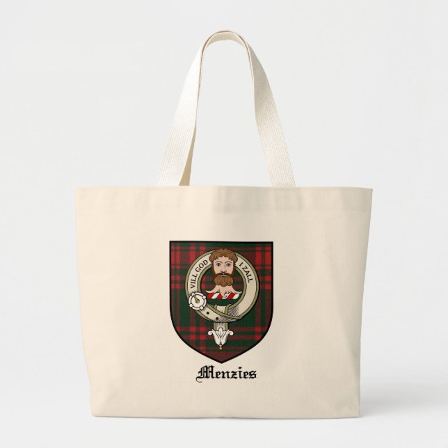 Menzies Clan Crest Badge Tartan Large Tote Bag (Front)