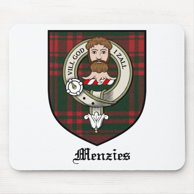 Menzies Clan Crest Badge Tartan Mouse Mat (Front)
