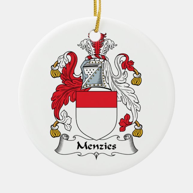 Menzies Family Crest Ceramic Tree Decoration (Front)