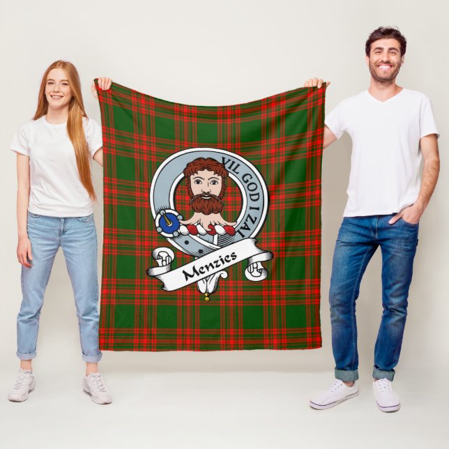 Menzies Green Modern Clan Badge Tartan Plaid Fleece Blanket (In Situ)