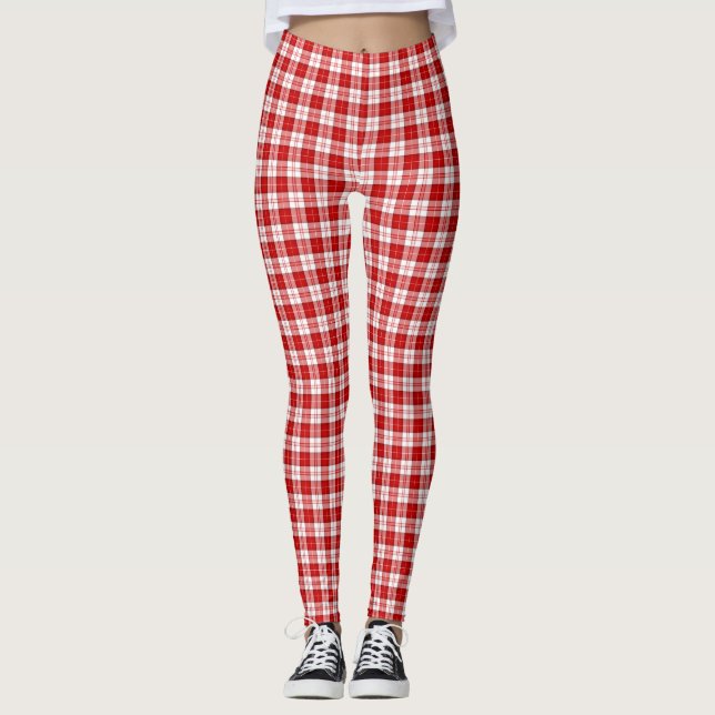 Menzies tartan red white plaid leggings (Front)