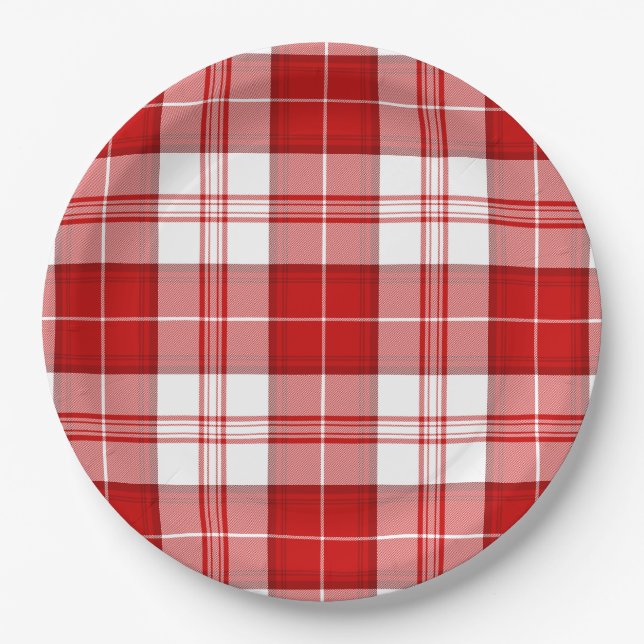 Menzies tartan red white plaid paper plate (Front)