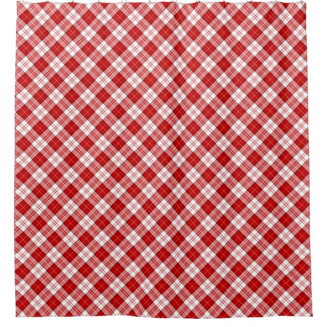 Menzies tartan red white plaid shower curtain (Front)