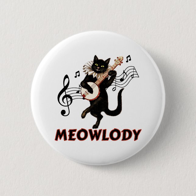 Meolody Cat Music Guitar 6 Cm Round Badge (Front)