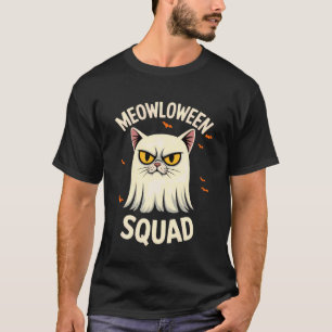 Meoowloween Squad Funny Ghost Cat Halloween T-Shirt