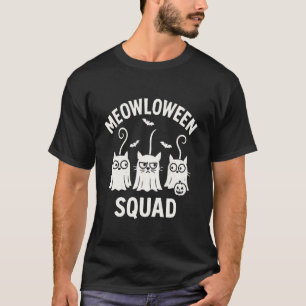 Meoowloween Squad Funny Ghost Cat Halloween T-Shirt