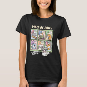 Meow ABCs Cute Cat Alphabet Learning Design T-Shirt