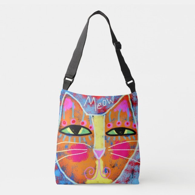 Meow!  Abstract Cat Face Crossbody Bag (Front)