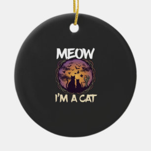 Meow Am Cat Halloween Night Witch Pumpkin_1 Ceramic Tree Decoration