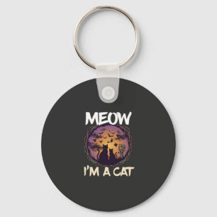Meow Am Cat Halloween Night Witch Pumpkin_1 Key Ring