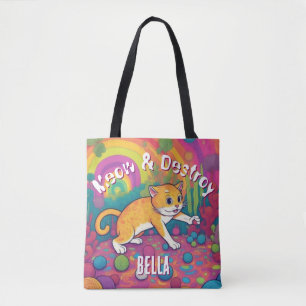 Meow and Destroy Cat's Name Personalised Tote Bag