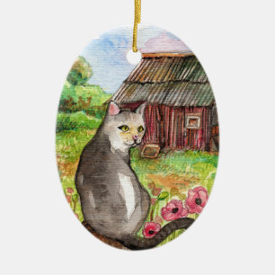Meow at the Barn Ceramic Tree Decoration