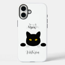 Meow Black Cat Golden Eyes Customisable