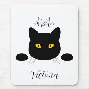 Meow Black Cat Golden Eyes Customisable Mouse Mat