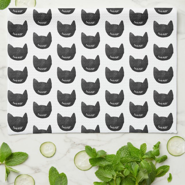 Meow Black Cats  Tea Towel (Folded)