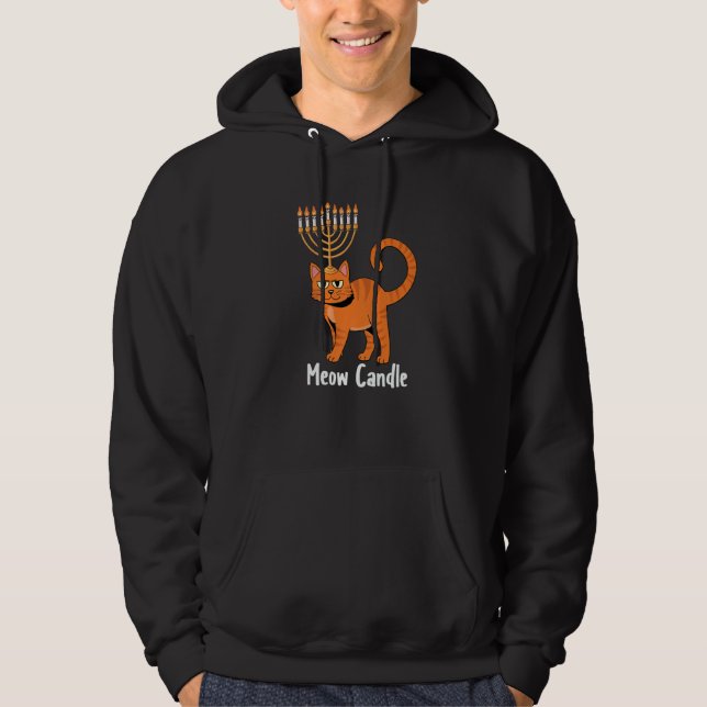 Meow Candle Hanukkah Cat Menorah Chanukah Jewish H Hoodie (Front)