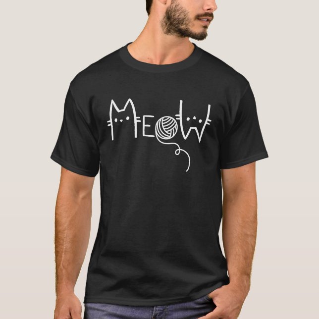 MEOW CAT and yarn ball image  and T-Shirt (Front)