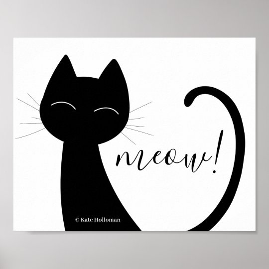 Meow! Cat Art Black silhouette Minimal B&W Poster | Zazzle.co.uk