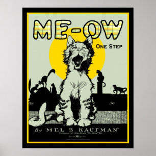 Meow Cat Art - Vintage Poster